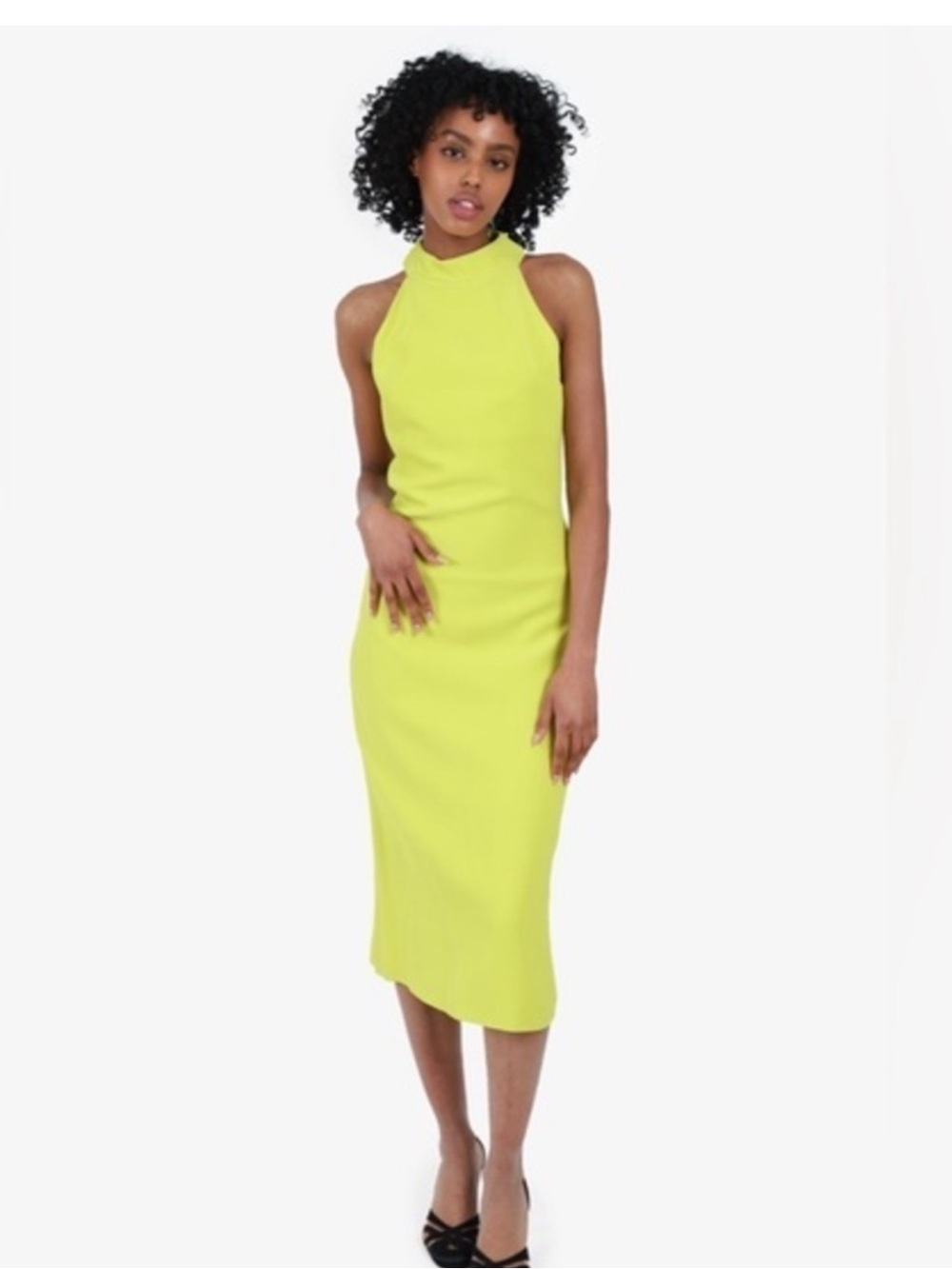 Brandon Maxwell Mock Halter Neck Midi Sleeveless Dress, Lime Green, size 8